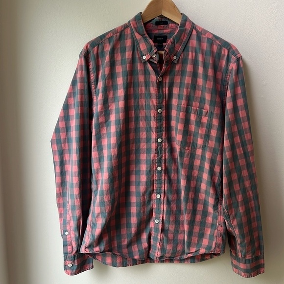 J. Crew Men’s Plaid Summer Button Down Shirt Size Large Slim - Picture 1 of 10